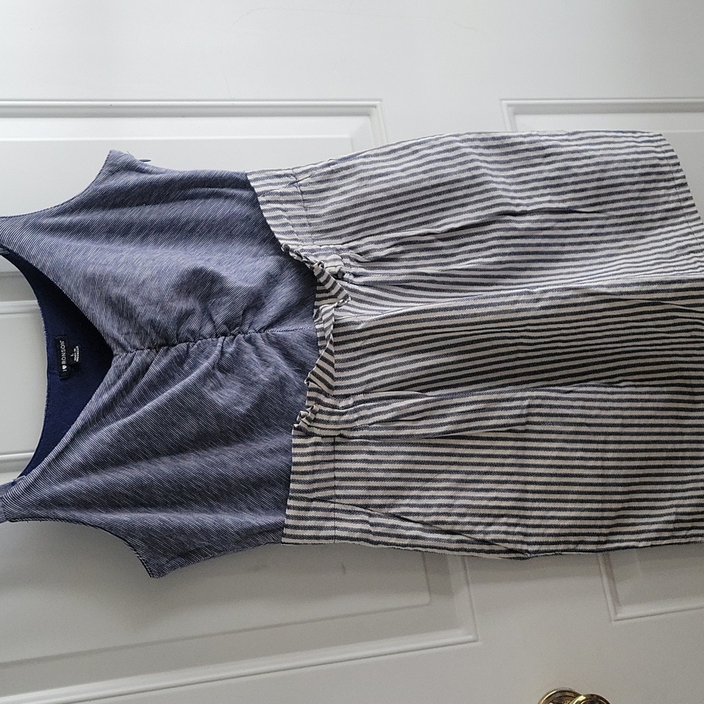 Paperbag waist dress with pockets stripped denim